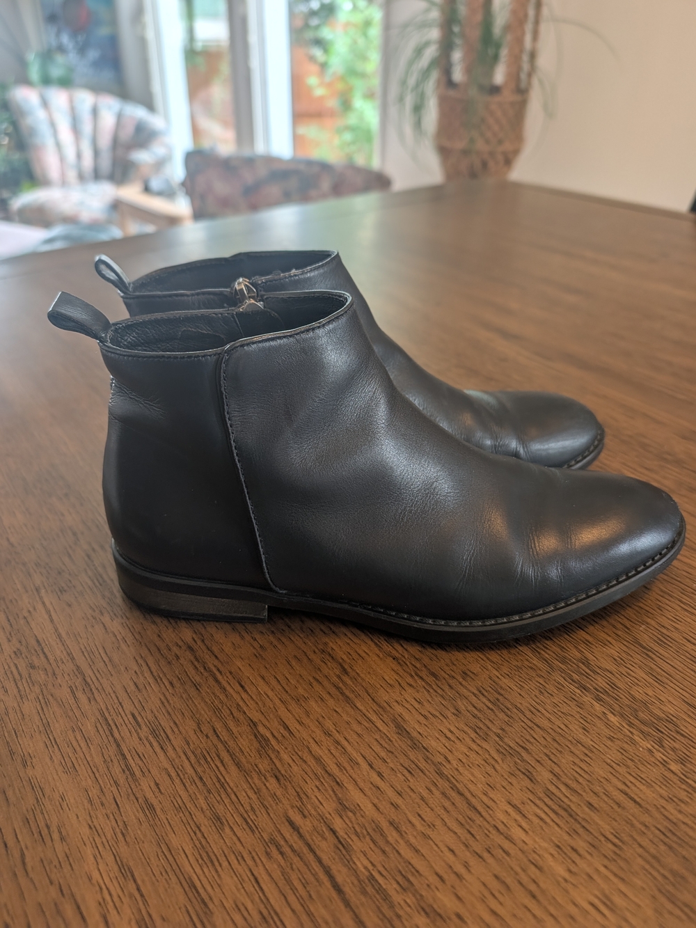 Women's Navy Leather Ankle Boots